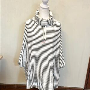Joules White and Black Striped Funnel Neck Sweatshirt